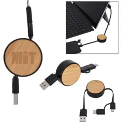 Bamboo Retractable 3-in-1 Charging Cable