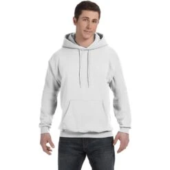 Hanes Ecosmart 50/50 Pullover Hooded Sweatshirt (Men's, White)