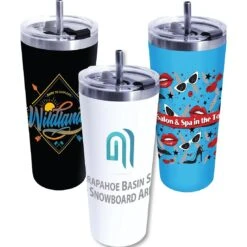 Memphis Tumbler With Flip Top And Stainless Steel Straw Lid (22 Oz., Full Color Logo)