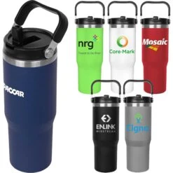 Stainless Steel Insulated Mug With Handle And Built-In Straw (30 Oz.)