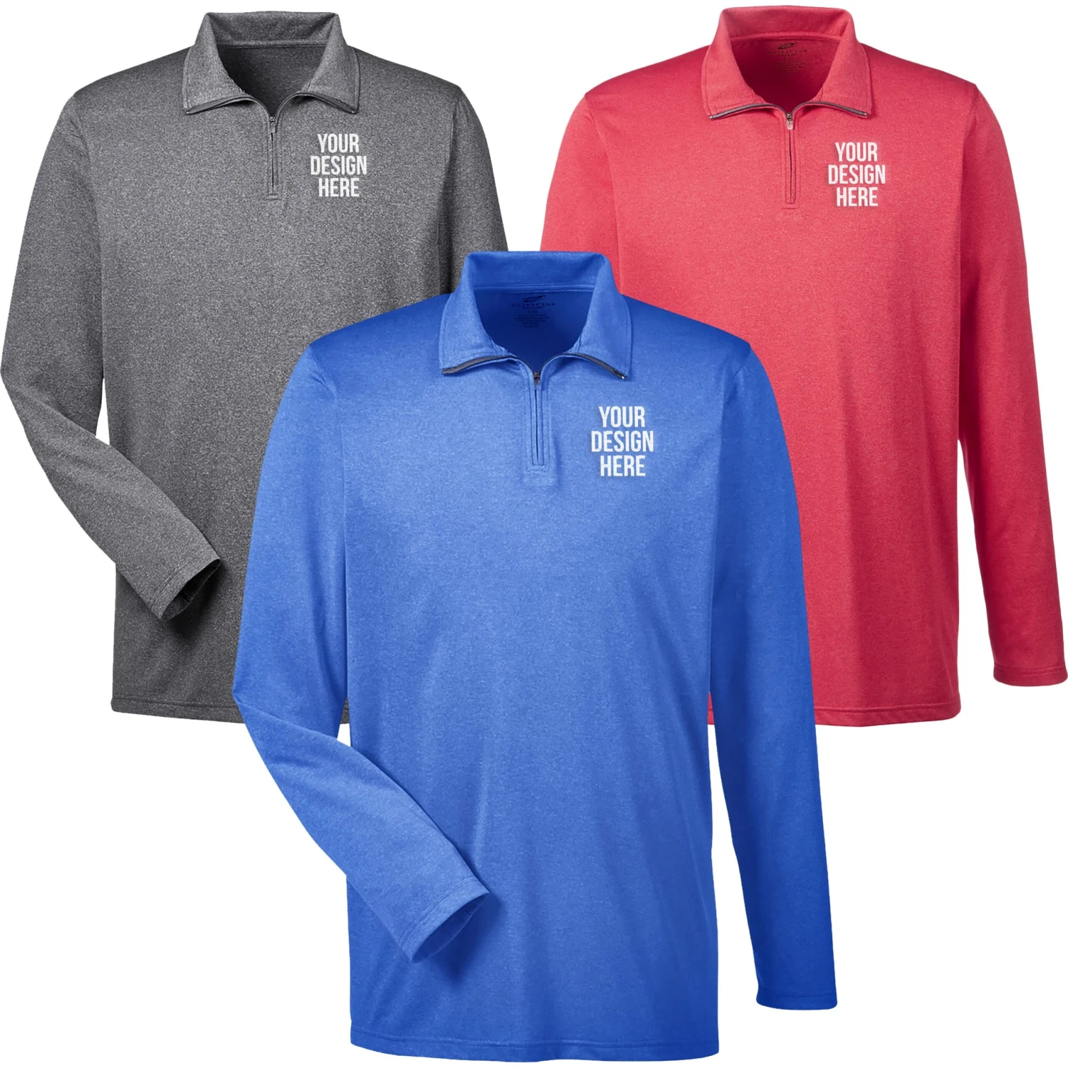 UltraClub Cool And Dry Heathered Performance Quarter-Zip Shirt (Men's)